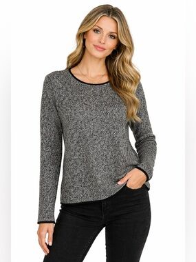 Sutton Studio Cashmere Sweater Black White Marled Knit M